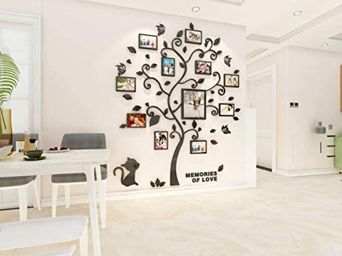 3D Family Tree Acrylic Wall Sticker,for Living Room Bedroom Sofa Backdrop Tv Wall Background, Originality Stickers Gift, DIY Wall Decal Wall Decor Wall Decorations (Black, 52×63 inch)