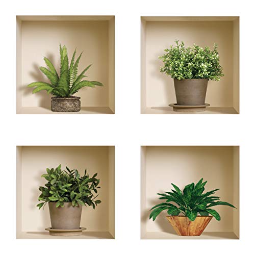 The Nisha Art 3D Removable Wall Decals - Set Of 4 Green & Brown Plant Stickers, 12.5"x12.5" Each | Easy DIY Home Decor