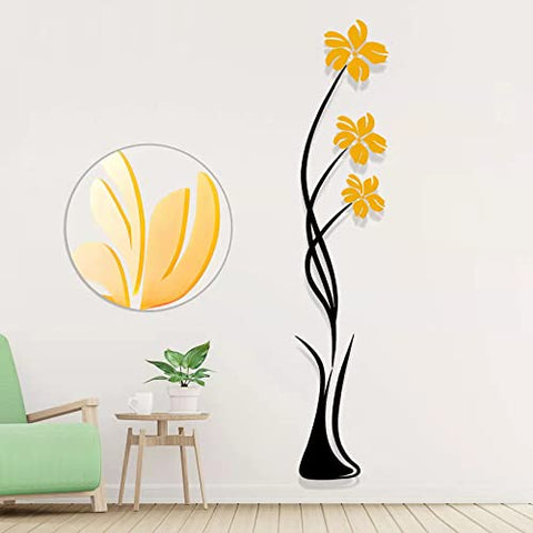 3D Living Room Wall Decor,Wall Decorations for Bedroom, Big Cool Vase & Flower Art Wall Decals Stikers for Apartment House Home Kitchen Dining Hallway Bathroom Corner Decoration Accents, Large & Raised Acrylic Mural Sticker, 58x11 Inches