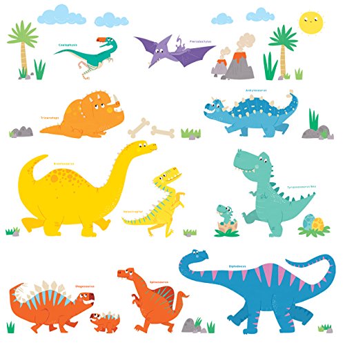 DECOWALL DW-1703 Colourful Dinosaur Kids Wall Decals Wall Stickers Pee ...
