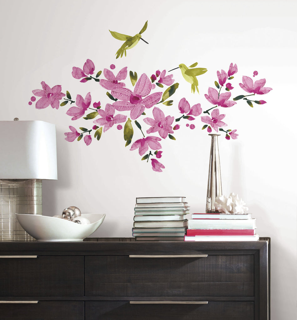 Pink Flowering Vine Peel and Stick Wall Decals image