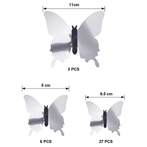 BBTO 48 Pieces DIY Mirror Butterfly Combination 3D Butterfly Wall Stickers Decals Home Decoration (Silver)