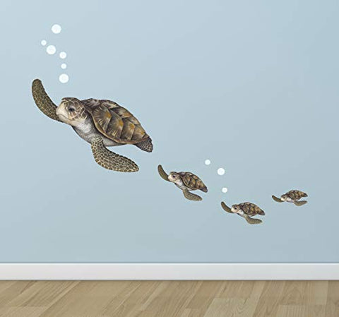 Create-A-Mural : Sea Turtle Family Wall Decals ~Under The Sea Decor Wall Stickers, Underwater Ocean Decals for Walls, Peel n Stick Room Decor Tortoise Vinyl Art for Bedroom Playroom Birthday Gift
