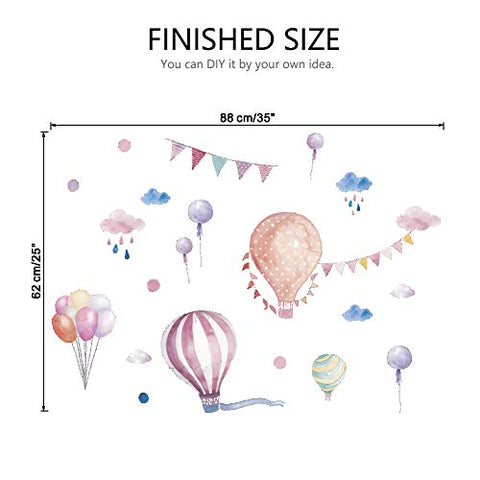 Colourful Hot Air Balloons Wall Decals, Watercolor Cloud Raindrop Balloon Wall Stickers,3D DIY Lettering Art Decor for Kids Nursery Classroom Bedroom Living Room,Peel and Stick Removable Wall Stickers