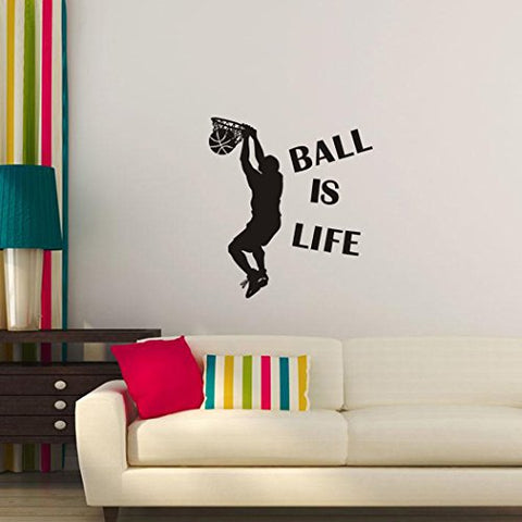 Ball is Life Basketball Slam Dunk Wall Decal Sticker - Basketball Player Decor Wall - Removable Wall Sticker Sports Style Wall Decor for Kids Boys Teens by Hatisan
