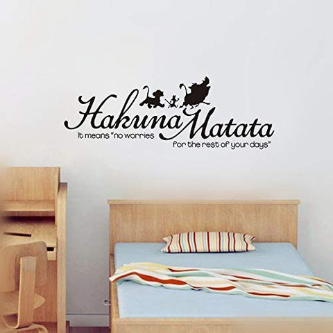 Hakuna Matata Wall Decal - Lion King Quote No Worries Wall Art Sticker - Timon Pumbaa and Simba Silhouette for Nursery Kids Room Decor