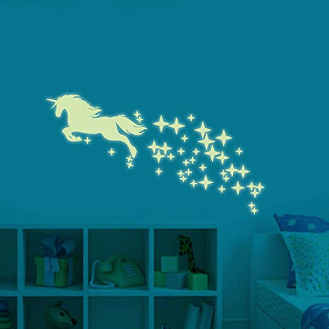 Unicorn Vinyl Wall Decals Glow in The Dark Stars DIY Kids Girls Bedroom Home Nursery Room Wall Mural Decor