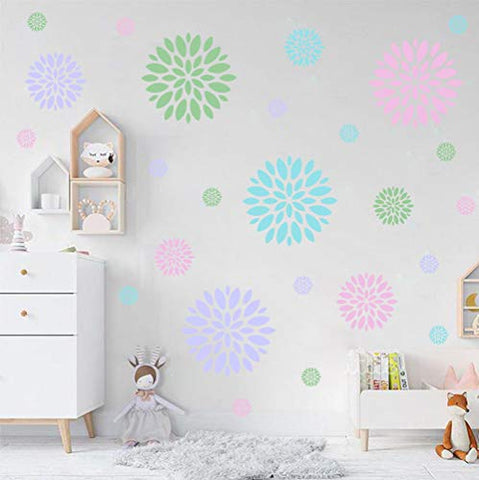 Blooming Flower Wall Decal, Attractive Floral Fireworks Pattern Sticker for Holiday Decoration, Beautiful Circle Window Cling Decor and Girls Bedroom Decor (28pcs Multicolor Decals)