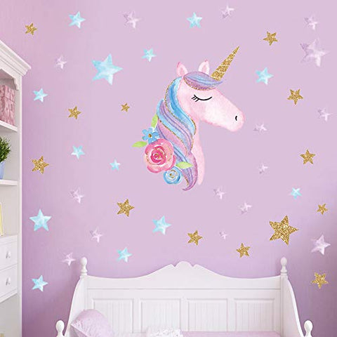 2 Sheets Large Size Unicorn Wall Decor,Removable Unicorn Wall Decals Stickers Decor for Gilrs Kids Bedroom Nursery Birthday Party Favor（Neasyth Store 9.99 $） (2 PCS)