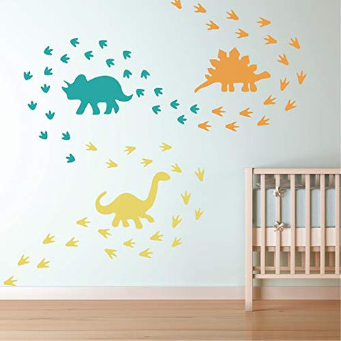 GULIGULI Dinosaur Wall Decal-Dinosaur Footprints Stickers-Vinyl Wall Art for Boys Girls Kids Bedroom Nursery Home Wall Decor