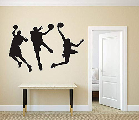 Amaonm 31.5" x 53.1" Removable DIY Vinyl Three Basketball Players Slam Dunk Silhouette Wall Decals Spoting Basketball Duck Layup Sporter Wall Sticker for Kids Room Boys Bedroom Classroom (Black)