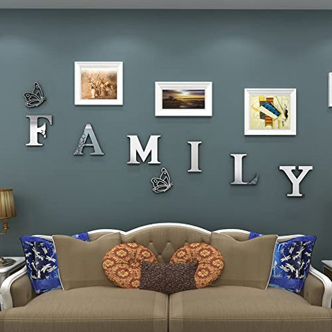 Doeean Family Wall Decor Letter Signs Acrylic Mirror Wall Stickers Wall Decorations for Living Room Bedroom Home Decor Wall Decals (Silver, 61 X 23)