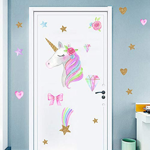 Unicorn Wall Decals Bedroom Wall Decor Girls Wall Decals Unicorn Peel and Stick Removable Wall Decals Watercolour -15.8X15.8in