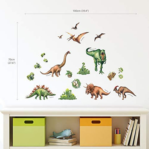 DECOWALL DS-8034 Watercolour Dinosaur Kids Wall Stickers Wall Decals Peel and Stick Removable Wall Stickers for Kids Nursery Bedroom Living Room (Small)