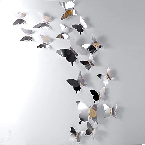 BBTO 48 Pieces DIY Mirror Butterfly Combination 3D Butterfly Wall Stic