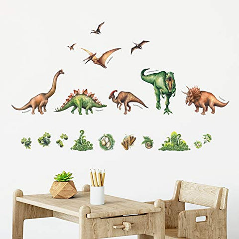DECOWALL DS-8034 Watercolour Dinosaur Kids Wall Stickers Wall Decals Peel and Stick Removable Wall Stickers for Kids Nursery Bedroom Living Room (Small)