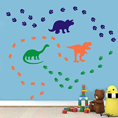 Creative Dinosaur Wall Decals, DIY Adorable Animal Dinosaur Footprints Wall Sticker for Kids Room Classroom Decoration, Orange,Blue,Yellow,Green (74 Pcs)