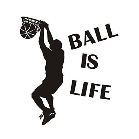 Ball is Life Basketball Slam Dunk Wall Decal Sticker - Basketball Player Decor Wall - Removable Wall Sticker Sports Style Wall Decor for Kids Boys Teens by Hatisan