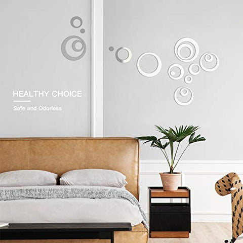 HOODDEAL Acrylic Mirror Style Removable Decal Vinyl Art Wall Sticker Home Decor (24 PCS, Silver)