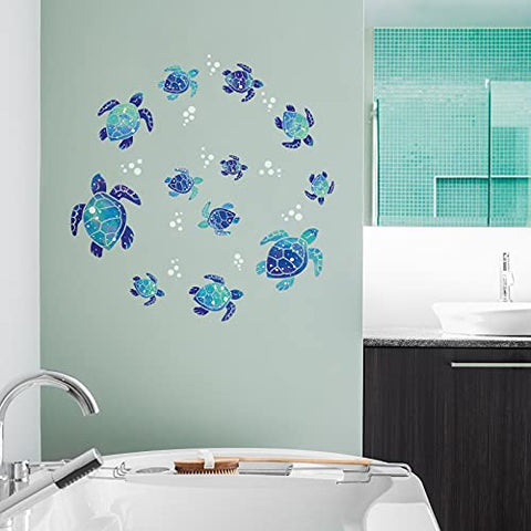 2 Sets Sea Turtle Wall Decals 3D Ocean Grass Seaweed Stickers Under The Sea Wall Decals Bubbles Peel and Stick Removable Vinyl Sea Wall Sticker Decoration for Kids Bathroom Bedroom Nursery Room