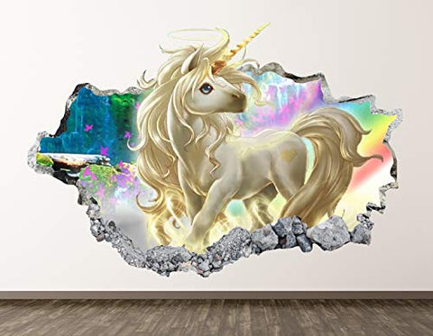 West Mountain Unicorn Wall Decal Art Decor 3D Smashed Kids Fantasy Sticker Mural Nursery Girl Gift BL05 (22" W x 14" H)