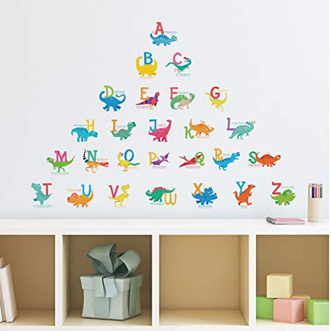 DECOWALL DS-8033 A-Z Dinosaur Alphabet (Small) Kids Wall Stickers Decals Peel and Stick Removable for Nursery Bedroom Living Room Art murals Decorations