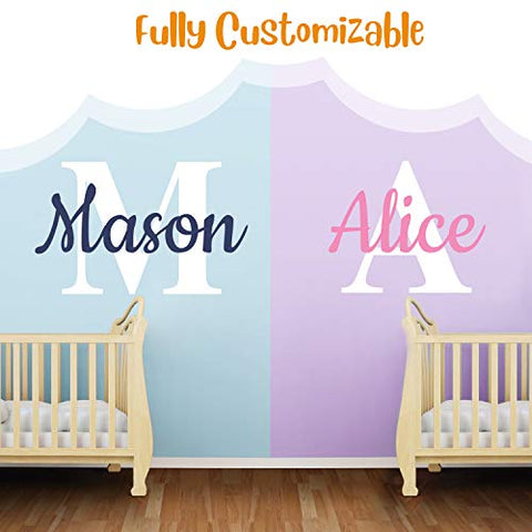 Custom Name & Initial - Prime Series - Baby Boy Girl Unisex - Wall Decal Nursery for Home Bedroom Children (Wide 30" x 20" Height)