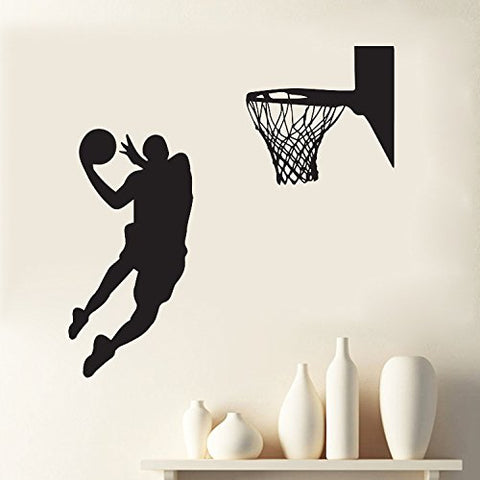 DNVEN 22 inches x 43 inches Vinyl Basketball Players Slam Dunk Silhouette with Basketball and Basketry Wall Decals Stickers Murals for Basketball Fatheads Kids Teens Boys Rooms