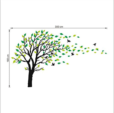 Large Tree Blowing in The Wind Tree Wall Decals Wall Sticker Vinyl Art Kids Rooms Teen Girls Boys Wallpaper Murals Sticker Wall Stickers Nursery Decor Nursery Decals (Black and Green,Right)