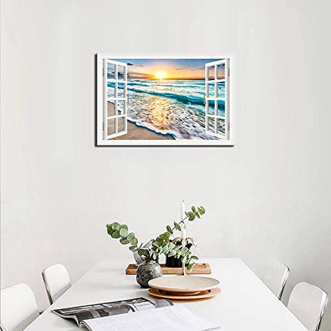 Wave Canvas Wall Art Sunset Ocean Nature Pictures Ready to Hang for Living Room Bedroom Home Decorations Modern Stretched and Framed Seascape Giclee Artwork Ready to Hang 24x36 Inch
