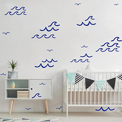 Ocean Waves Wall Decals Ocean Wall Stickers for Wall Removable Peel and Stick Wall Decals for Kids Room Living Room Bedroom Bathroom Wall Decor