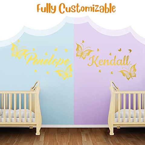 Multiple Font Custom Name Cute Butterflies - Baby Girl - Wall Decal Nursery for Home Bedroom Children(MM16V2)