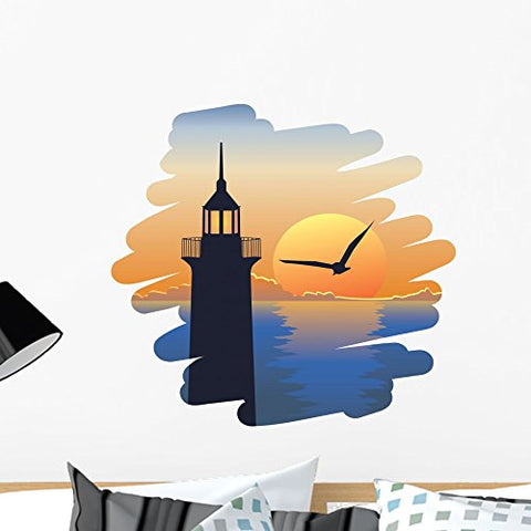 Wallmonkeys Lighthouse at Sunset Wall Decal Peel and Stick Graphic WM270918 (24 in W x 22 in H)
