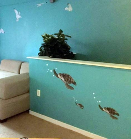Create-A-Mural : Sea Turtle Family Wall Decals ~Under The Sea Decor Wall Stickers, Underwater Ocean Decals for Walls, Peel n Stick Room Decor Tortoise Vinyl Art for Bedroom Playroom Birthday Gift