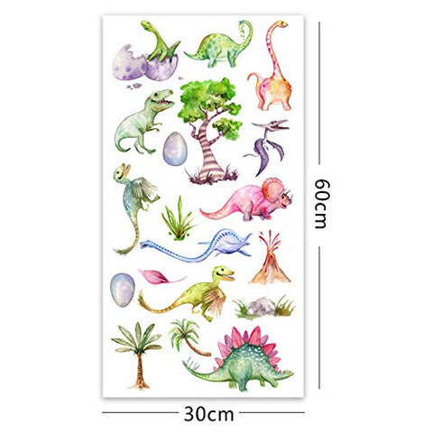 Mendom Watercolour Dinosaur Wall Decals, Peel and Stick Colorful Wall Art Mural for Kids Bedroom,Nursery, Classroom & More