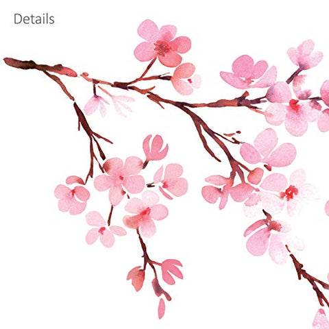 DECOWALL DWL-1903 Watercolor Cherry Blossoms Kids Wall Stickers Wall Decals Peel and Stick Removable Wall Stickers for Kids Nursery Bedroom Living Room