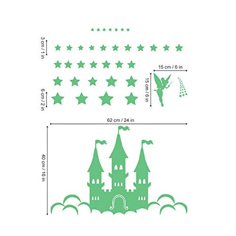 decalmile Glow in The Dark Fairy Castle Wall Decals Luminous Fluorescent Stars Wall Stickers Girls Bedroom Baby Nursery Wall Decor