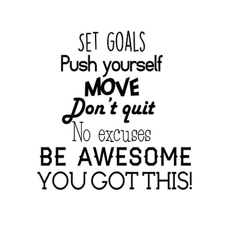 Set Goals, Push Yourself, Don't Quit - Inspirational Quotes Wall Art Vinyl Decal - 24" x 23" Gym Quotes Decoration Vinyl Sticker - Motivational Wall Art Decal - Life Quotes Vinyl Sticker Wall Decor