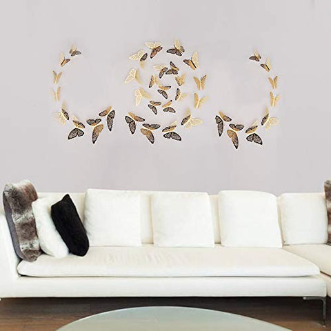 FOMTOR 3D Butterfly Wall Stickers Butterfly Wall Decals for Home Decor DIY Butterflies Fridge Sticker Room Decoration Party Wedding Decor (24 Pcs, Gold)