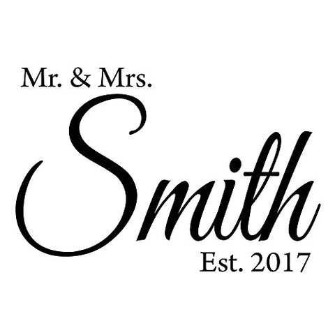 Mr. & Mrs. Custom Wall Decal with Date Established -Insert Name- Personalized Wedding Decal VWAQ-CS6 (15"W X 9.5"H)
