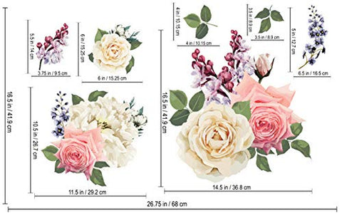 SylkyClover Flower Wall Decals - Rose Flower Decals for Wall, Peel and Stick Decals, Removable Wall Decals (26.75 x 16.5 inches) - Perfect for Home Flowers Wall Decor (Coral)