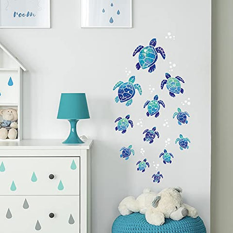 2 Sets Sea Turtle Wall Decals 3D Ocean Grass Seaweed Stickers Under The Sea Wall Decals Bubbles Peel and Stick Removable Vinyl Sea Wall Sticker Decoration for Kids Bathroom Bedroom Nursery Room
