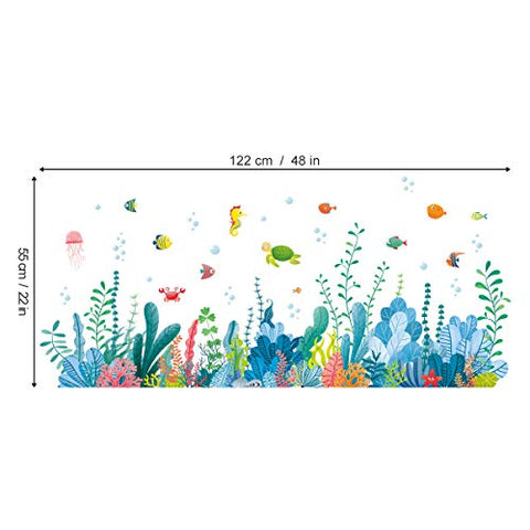 decalmile Under The Sea Seaweed Wall Corner Decals Fish Jellyfish Ocean Grass Baseboard Skirting Line Wall Stickers Baby Bedroom Bathroom Living Room Wall Decor
