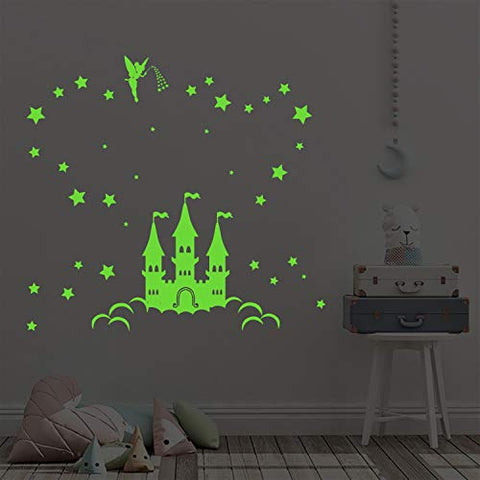 decalmile Glow in The Dark Fairy Castle Wall Decals Luminous Fluorescent Stars Wall Stickers Girls Bedroom Baby Nursery Wall Decor