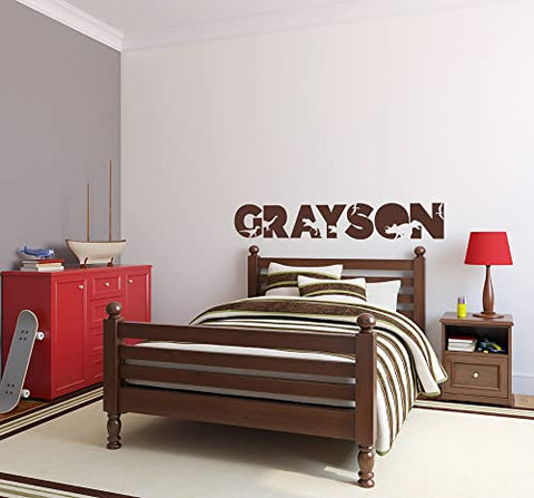 Dinosaur Custom Name Vinyl Wall Decal Sticker Art for Boys and Girls, Dino Bedroom and Nursery Room Decor for Kids