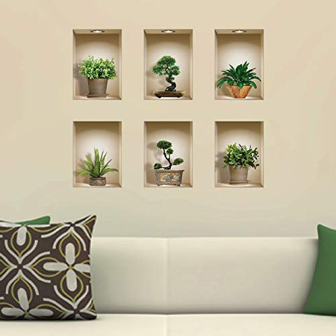 THE NISHA 6 PC Pack Art Magic Pictures Peel and Stick 3D Vinyl Removable Wall Sticker Decals DIY Sticky Backsplash (Lighting Spots), Bonsai and Green Plants 610