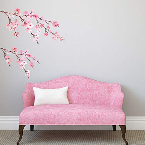 DECOWALL DWL-1903 Watercolor Cherry Blossoms Kids Wall Stickers Wall Decals Peel and Stick Removable Wall Stickers for Kids Nursery Bedroom Living Room