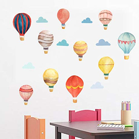 Bamsod Hot air Balloon Aircraft and Smile Clouds Wall Decals Kids Room Wall Decorations Art Decor Stickers Nursery Decor Removable Bedroom Sticker