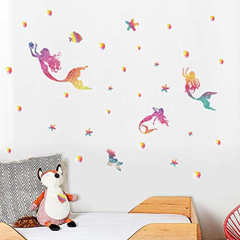 BESPORTBLE Mermaid Wall Decal Mermaid Wall Stickers Sea Animal Wall Stickers Ocean Wall Decals for Bedroom KidsRoom Party Favors