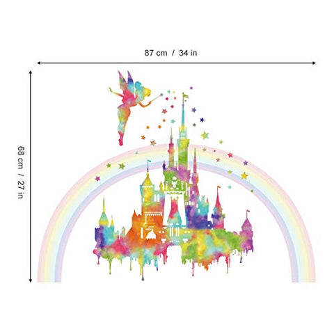 decalmile Watercolor Rainbow Castle Wall Stickers Fairy Princess Wall Decals Girls Bedroom Baby Nursery Wall Decor